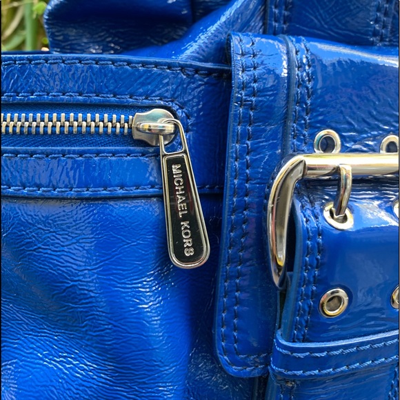MICHAEL KORS blue patent leather satchel bag purse tote - Picture 4 of 15
